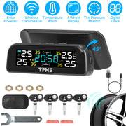 Wireless Solar Car Tire Pressure Monitoring System Auto Tire Pressure Monitor with Built-in Sensors Temperature Alarm for Car SUV Sedan RV