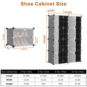 8-Tier Shoe Rack Organizer Stackable Free Standing Shoe Storage Shelf Plastic Shoe Cabinet Tower with Transparent Doors for Heels Boots Slippers Entry