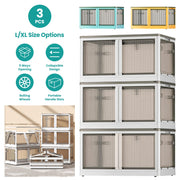 3Pcs Foldable Storage Bins with Lid 4 Doors Collapsible Stackable Closet Organizer Containers with Lock 4Pcs Wheels