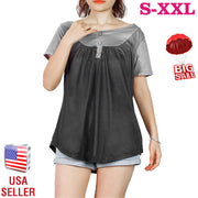 Women Summer Shirts Tops Loose Short Sleeve T Shirts Casual Floral Printed Button Shirts Blouse S-XXL