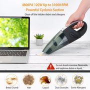 Car Handheld Vacuum Cleaner Cordless Rechargeable Hand Vacuum Portable Strong Suction Vacuum w/ Hose Nuzzle Brush For Dust Pet Hair