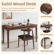 Solid Wood Desk with Drawers for Home Office
