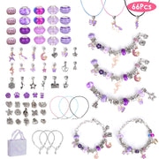 66Pcs Charm Bracelet Making Kit Kids\' Jewelry Necklace Making Kits Colorful DIY Charm Beads Pendant SetÊJewelry Decor Supplies with Gift Box for 5-12