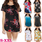 Women Summer Shirts Tops Loose Short Sleeve T Shirts Casual Floral Printed Button Shirts Blouse S-XXL