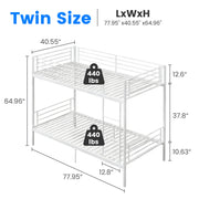 Twin Over Twin Metal Bunk Bed with Ladder and Guardrails