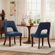 Upholstered Dining Chairs Set of 2 with Curved Rubberwood Legs