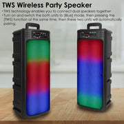 Portable Wireless Party Speaker Dual 8in Colorful Lights DJ PA System with TWS Function FM Radio USB MMC Card Reading Aux In Recording Function Wirele