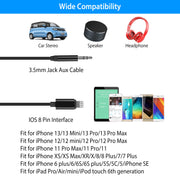 IOS 8 Pin to 3.5mm Aux Car Audio Adapter Cord 3.5mm Headphone Jack Adapter Fit For iPhone 13/12/11/XR/XS/X/8/7/6 Plus/SE/iPad Pro/Air/mini/iPod Touch