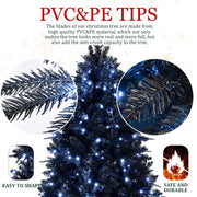 7FT Pre-Lit Black Christmas Tree with 450 White LED Lights 1916 PVC Tips Artificial Christmas Tree with Metal Stand Hing