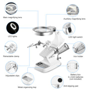 LED Light Helping Hands Magnifying Glass 3X/4.5X w/ 360¡Adjust Third Hand Soldering Vise