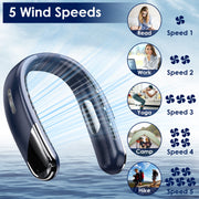 Portable Neck Cooling Fan With Type-C Charging Battery Hands-Free Bladeless Personal Fan 5 Speeds Digital Display Adjustable Neck Width for Man Woman
