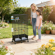 46-Inch Bird Cage with Wooden Perches and Lockable Wheels