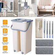 Flat Floor Mop Bucket Set Self Cleaning Wet Dry Usage with 2Pcs Reusable MicrofiberÊMop Pads