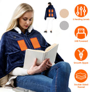 Wearable Heated Throw Blanket Double-Sided Flannel Portable Electric Heating Hoodie For Women's Men Machine Washable 3 Heating Levels Battery Operated