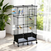 46-Inch Bird Cage with Wooden Perches and Lockable Wheels