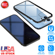 Privacy Magnetic Phone Case 360¡ Full Protection Anti Spy Phone Cover Double Sided Tempered Glass Magnet Absorption Fit for IOS Phone 14 Pro