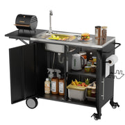 Outdoor Grill Cart with Sink, Storage & Fold-Down Side Table