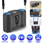Wearable Waist Fan with 16000mAh Power Bank & Dual Turbines