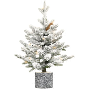 2FT Pre-Lit Flocked Christmas Tree with Pot & Pine Cones