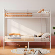 Twin Over Twin Metal Bunk Bed with Ladder and Guardrails