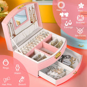 2-Layer Jewelry Box for Women's Girls Lockable Leather Jewelry Organizer Jewelry Travel Case for Rings Earrings Necklaces Bracelets