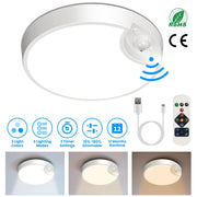 Rechargeable Motion Sensor Ceiling Light Dimmable LED Ceiling Light with Remote Timer 3 Light Colors 3 Modes for Stairs Garage Bathroom