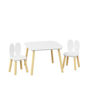 3-Piece Kids Wooden Table and Chair Set, Rabbit Ear Themed Toddler Activity Play Table with 2 Chairs, Solid Wood & MDF C