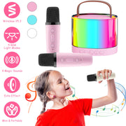 Mini Karaoke Machine With 2 Wireless Microphones Portable Karaoke Set for Kids Adults with RGB Lights Magic Sounds Echo Effect Gift for Boys Girls