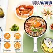 Electric Hot Pot Non-Stick Frying Pan Portable Rapid Noodles Cooker with Long Handle Steamer Spatula Dual Power Control Overheat Dry-Boil Protection f