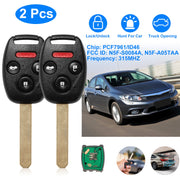 2Pcs Fit For Honda Civic 2006-2013 Remote Keyless Entry Shell Button Car Key Fob Uncut Key Cover Case N5F-S0084A N5F-A05TAA