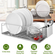 Dish Drying Rack Stainless Steel Dish Rack with  Drainboard Cutlery Holder Kitchen Dish Organizer