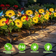 Solar Sunflower Lights with Butterfly Accents - 4 Pack