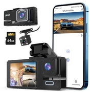 WiFi FHD 1080P Car Dash Cam 3 Channels Front Rear Inside Dash Camera with Loop Recording Reversing Image Night Vision 170¡ Wide Angle Support 64G MMC