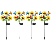 Solar Sunflower Lights with Butterfly Accents - 4 Pack