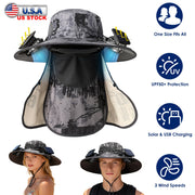 Solar Fan Hat with UPF50+ Sun Protection and Neck Flap