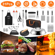 31Pcs Griddle Accessories Kit Flat Top Grill Accessories For Camp Chef with Spatulas Griddle Press Basting Cover Spice Shakers Vegetable Forks Steel S