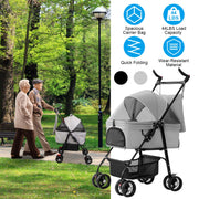 Foldable Pet Stroller with Removable Carrier for Dogs & Cats