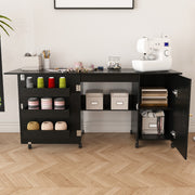 57.5" Foldable Sewing Machine Table with Storage & Casters