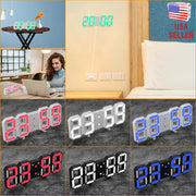 3D LED Digital Wall Clock Sound Control Table Desk Alarm Clock w/ 3 Auto Adjustable Brightness Snooze Date Temperature 12/24Hr Time Display For Office
