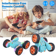 Kid Driving RC Stunt Car 7 Color Strip Light Dynamic Music Swing Arm Double-sided   Rolling Remote Control Car Off Road 2.4GHz 4WD Rechargeable Racing