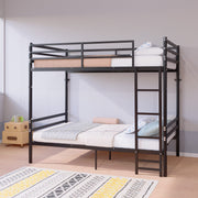 Twin Over Twin Metal Bunk Bed with Ladder and Guardrails