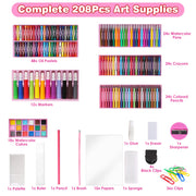 208PCS Kids Art Kit – Easel, Crayons, Pencils & Markers in Storage Box