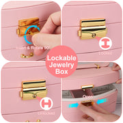 2-Layer Jewelry Box for Women's Girls Lockable Leather Jewelry Organizer Jewelry Travel Case for Rings Earrings Necklaces Bracelets
