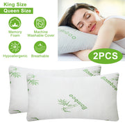 2Pcs Bamboo Memory Foam Pillow Hypoallergenic Bed Pillow For Head Neck Rest Sleeping Shredded Pillow Washable Cover Queen Size Pillow