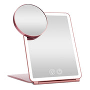 Folding Travel Makeup Mirror With 10X Magnifying Mirror 3 Color LED Lights Dimmable Brightness Rechargeable Battery Tabletop Portable Cosmetic Mirror
