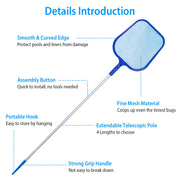 Swinging Pool Skimmer Cleaner Mesh Net Leaf Cleaning Scoop Pool Leaf Rake Debris Skimmer with  Fine Mesh 4 Telescopic Pole Sections For Swimming Pools Ho