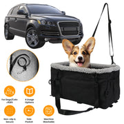 Small Dog Car Seat with Harness Center Console Pet Booster Seat Travel Car Seat with Side Pocket Cotton Velvet Cushion for Dogs Cats Up to 9LBS