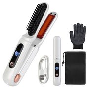 2 In 1 Ceramic Hair Straightener Flat Iron Cordless Hair Straightener Brush Hair Portable Styling Iron with Carry Bag Anti-scald Gloves 2 Hairpins