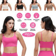 Women Strap Sport Bras Padded StrappyÊCrop Square Neck Low Impact Bras SexyÊFitnessÊTank Tops with Removable Pads Flat Straps for Gym Yoga Workout Run