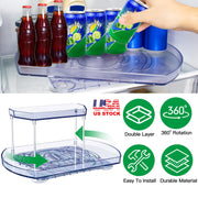 2 Tier Turntable Organizer Rectangular Refrigerator Spinner Storage Rack with 360¡ Rotatable Slide Rail for Kitchen Cabinet Countertop